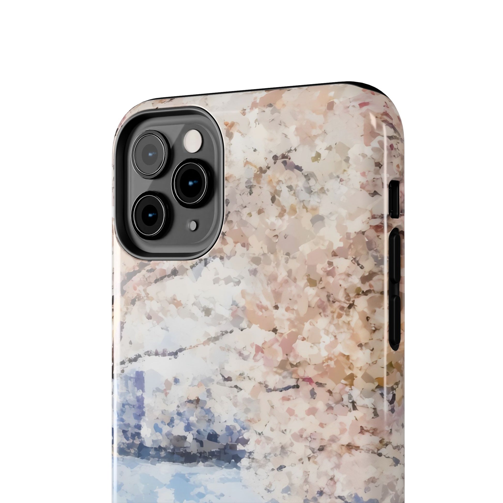 iPhone case with abstract pastel floral design, soft colors, Christian art inspired