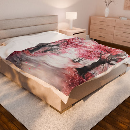 Cherry Blossom Path Velveteen Plush Blanket — full design view