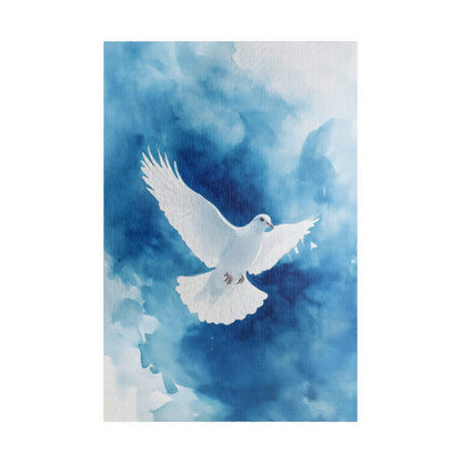 Jigsaw puzzle featuring a white dove on a blue watercolor sky