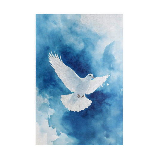 White Dove on Blue Watercolor Sky Puzzle
