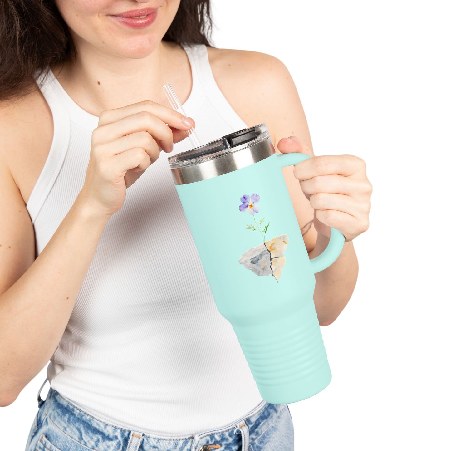 Broken Pot with Purple Pansy 40oz Travel Mug | Insulated Tumbler