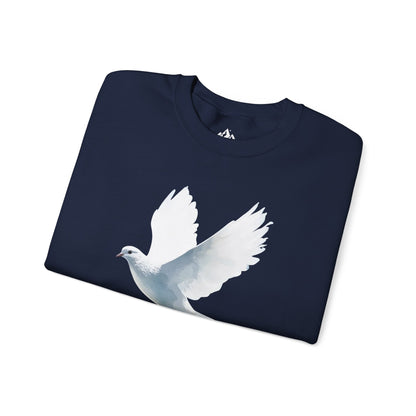 Navy blue t-shirt with white dove graphic, faith-inspired Christian apparel