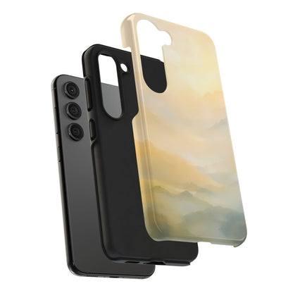 Pastel mountain landscape phone case with layered design for spiritual protection