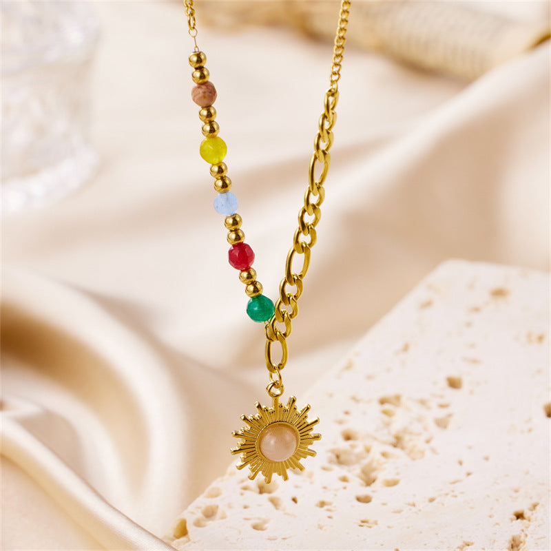 Bohemian Beaded Necklace Stainless Steel Round Colored Crystal – product view 3