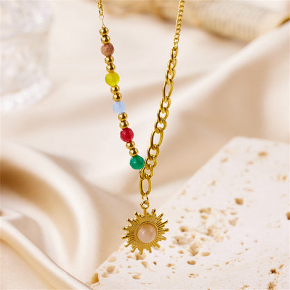 Bohemian Beaded Necklace Stainless Steel Round Colored Crystal – product view 3