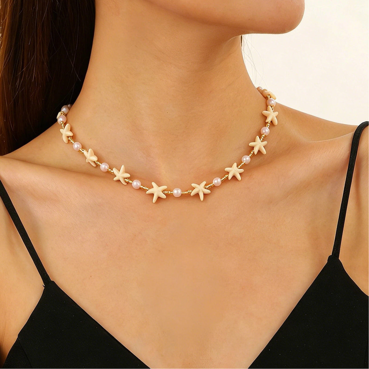 Layered Shell Pearl Starfish Pendant Bohemian Necklace – product view 21