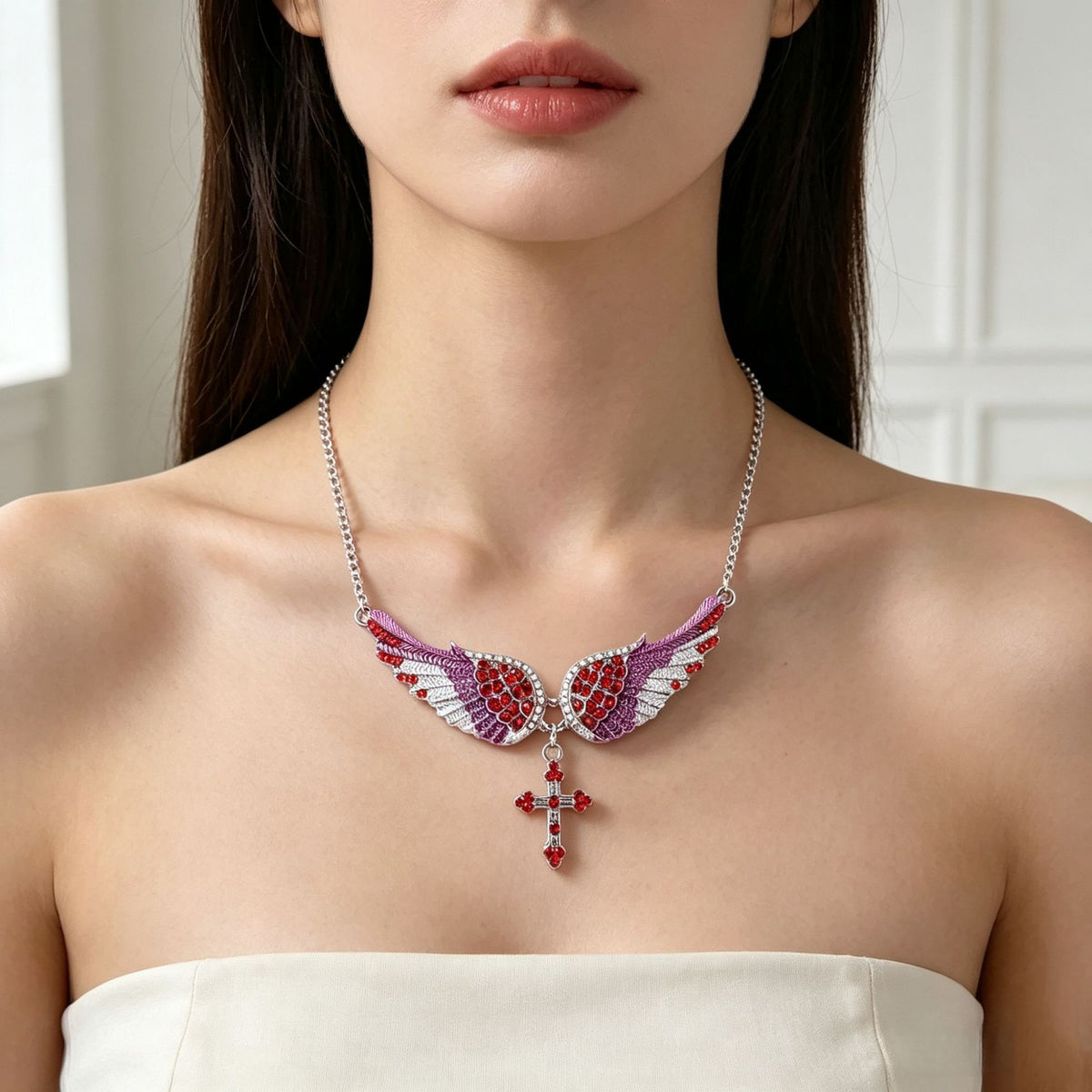 Angel Wing Cross Pendant Necklace – product view 5