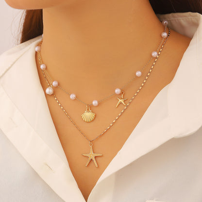 Shell & Imitation Pearl Layered Necklace – product view 4