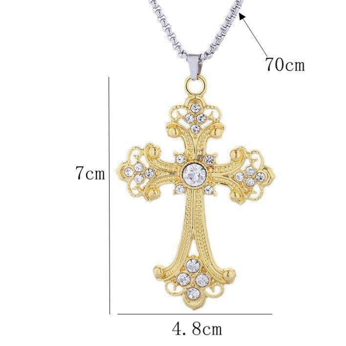 Vintage Crystal Cross Alloy Necklace – product view 6