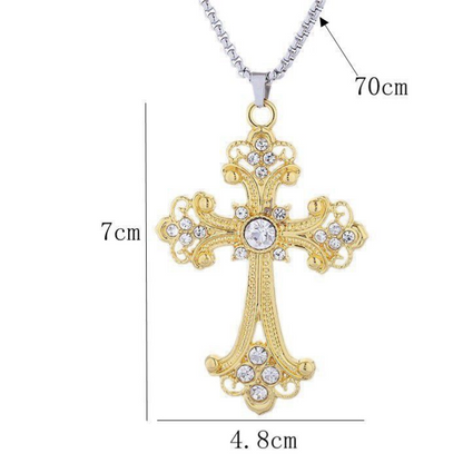 Vintage Crystal Cross Alloy Necklace – product view 6