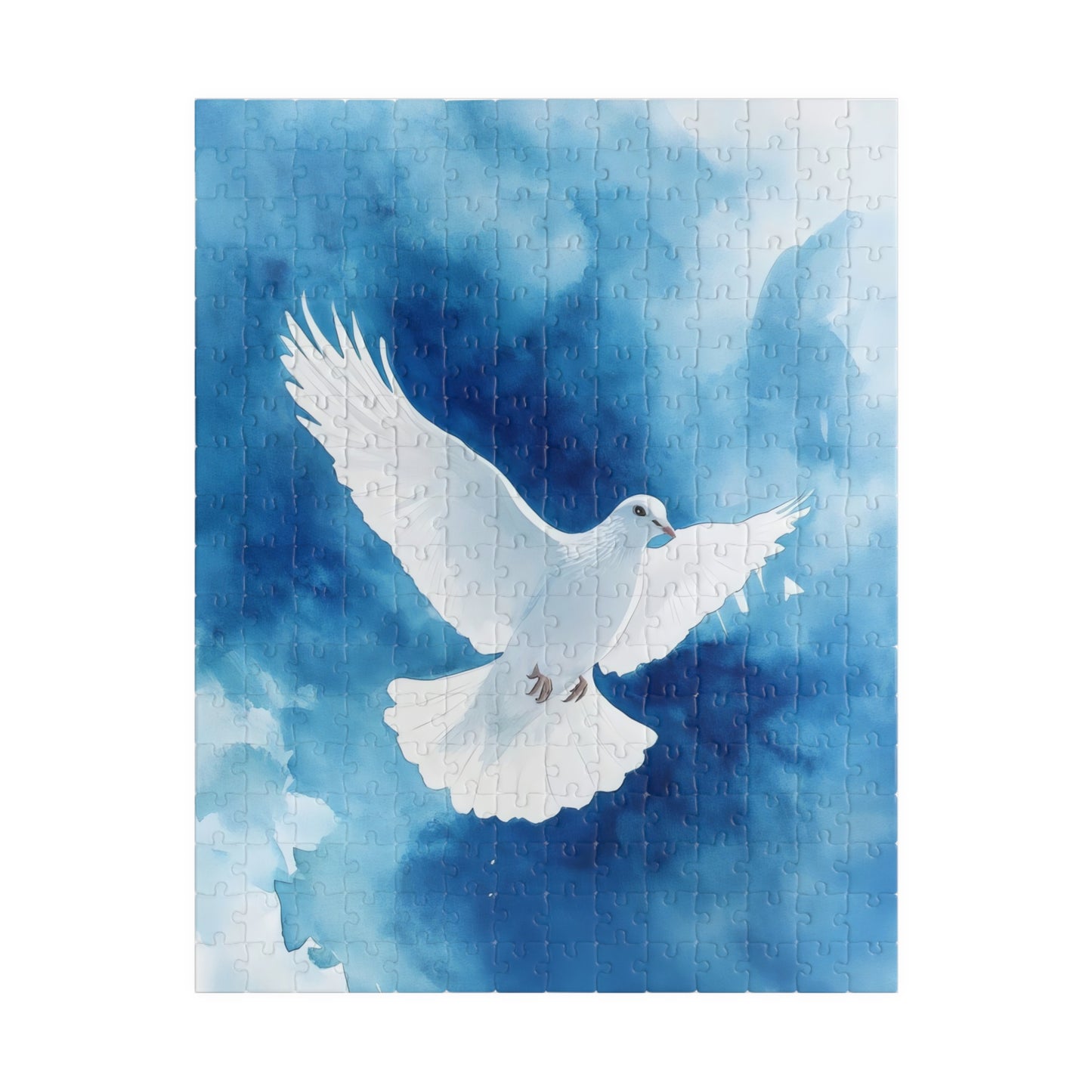White Dove on Blue Watercolor Sky Puzzle