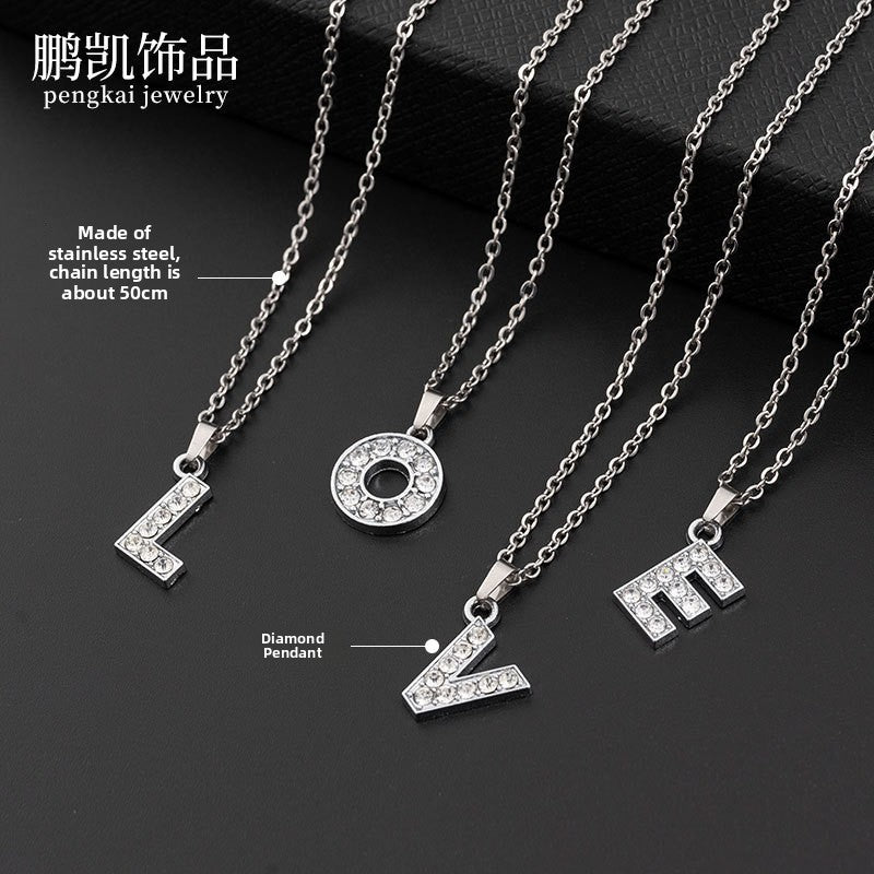 Stainless Steel Letter Necklace with Crystal Pendant – product view 3