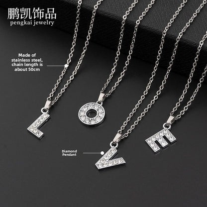 Stainless Steel Letter Necklace with Crystal Pendant – product view 3