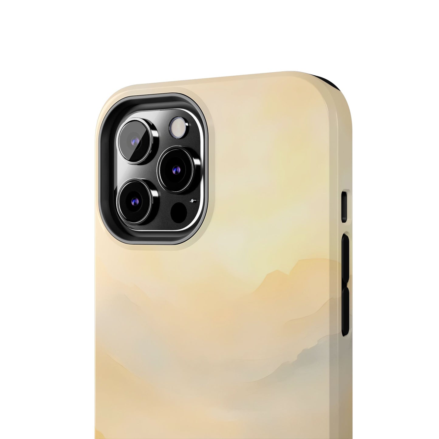 Minimalist phone case with soft beige and yellow abstract mountain design