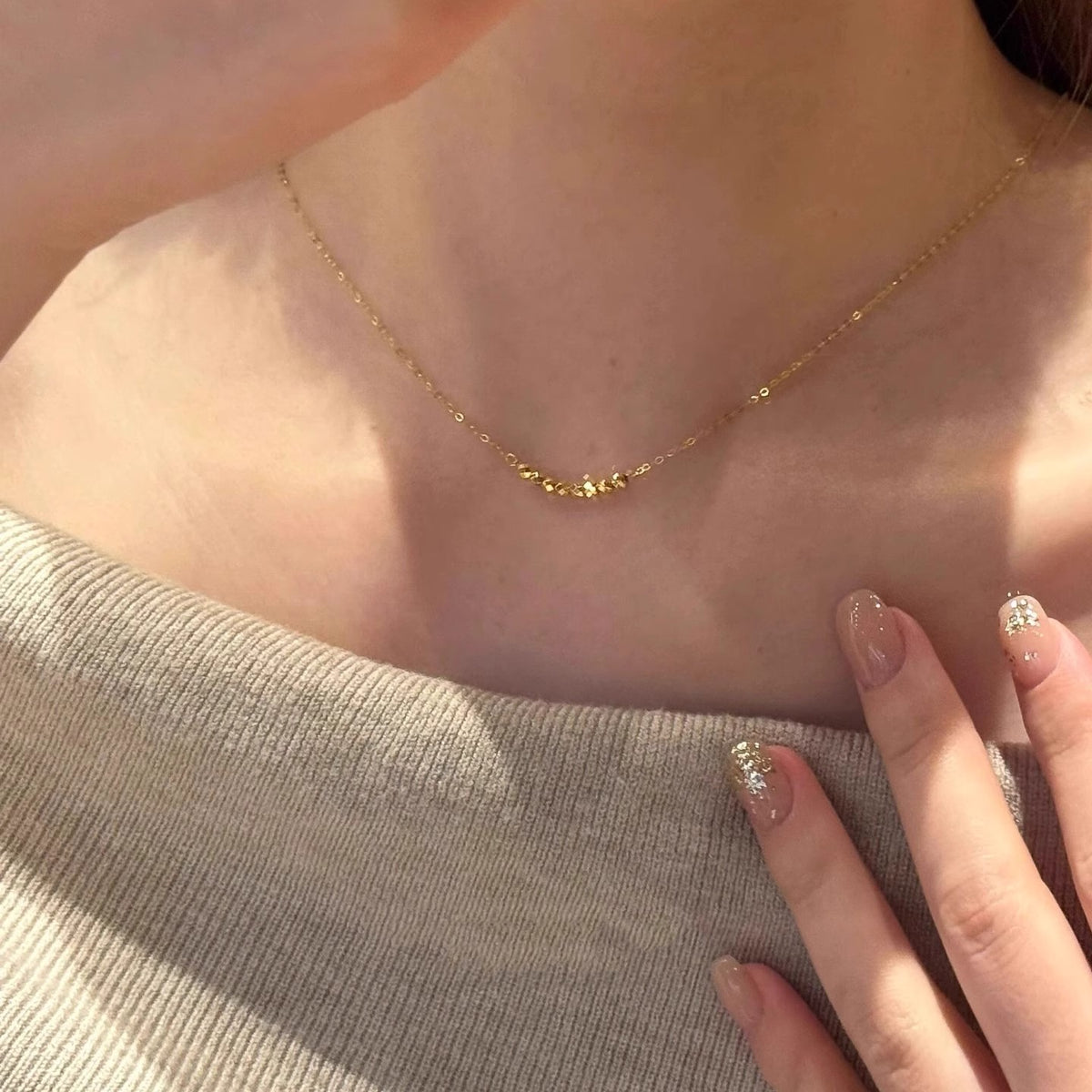 Geometric Electroplated Bead Necklace – product view 5