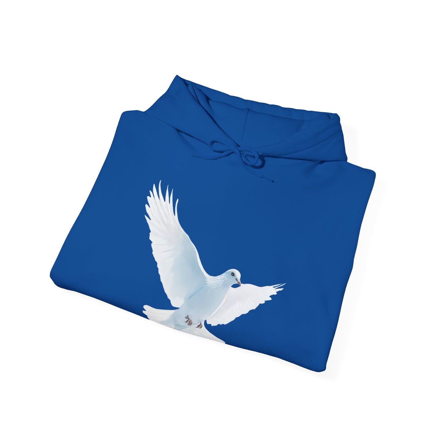 Blue hoodie with white dove graphic, Christian faith-inspired apparel