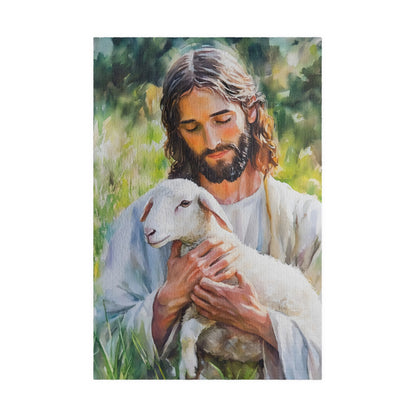 Christian jigsaw puzzle featuring Jesus gently holding a lamb