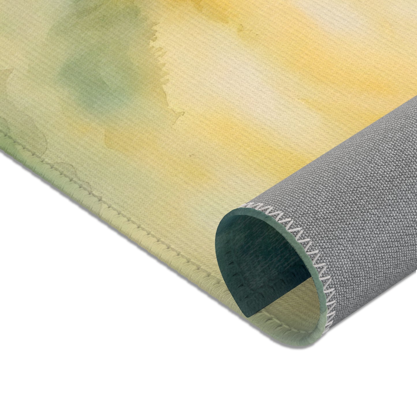 Close-up of abstract watercolor Christian wall art canvas with soft yellow and green hues.