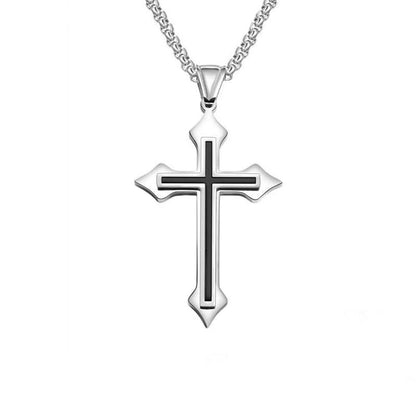 Colour-Accent Titanium Steel Cross Necklace – product view 3