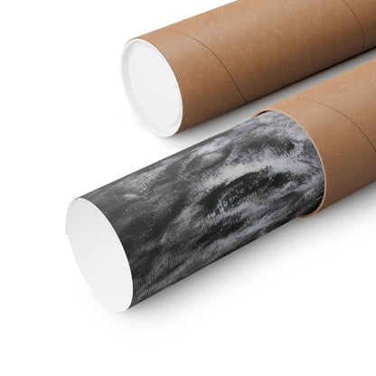 Rolled black and white Christian wall art print in kraft paper tube on white background