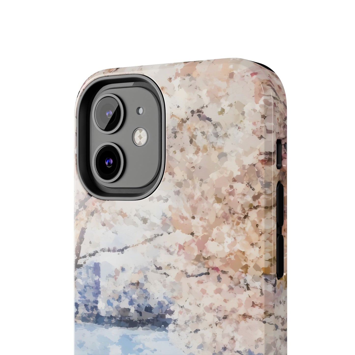 Floral watercolor phone case with pastel pink and blue abstract blossom design