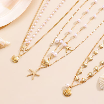 Shell & Imitation Pearl Layered Necklace – product view 5