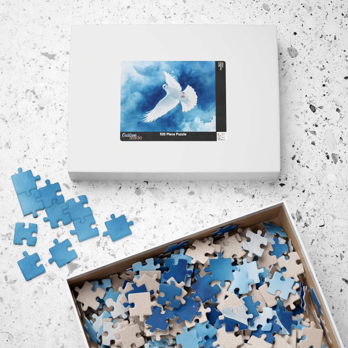 White Dove on Blue Watercolor Sky Puzzle