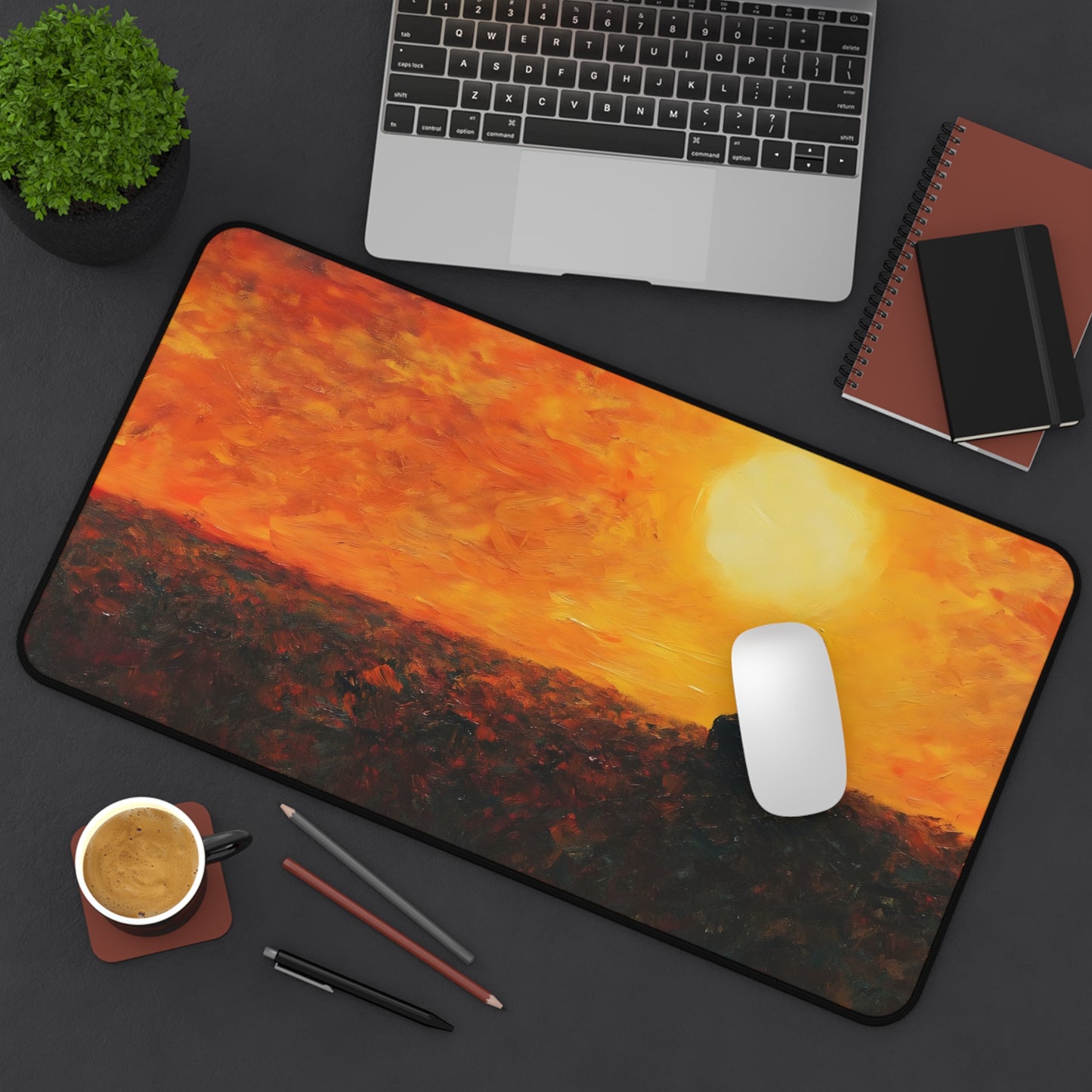 Sunset Meditation Desk Mat | Silhouette Sunrise Mousepad