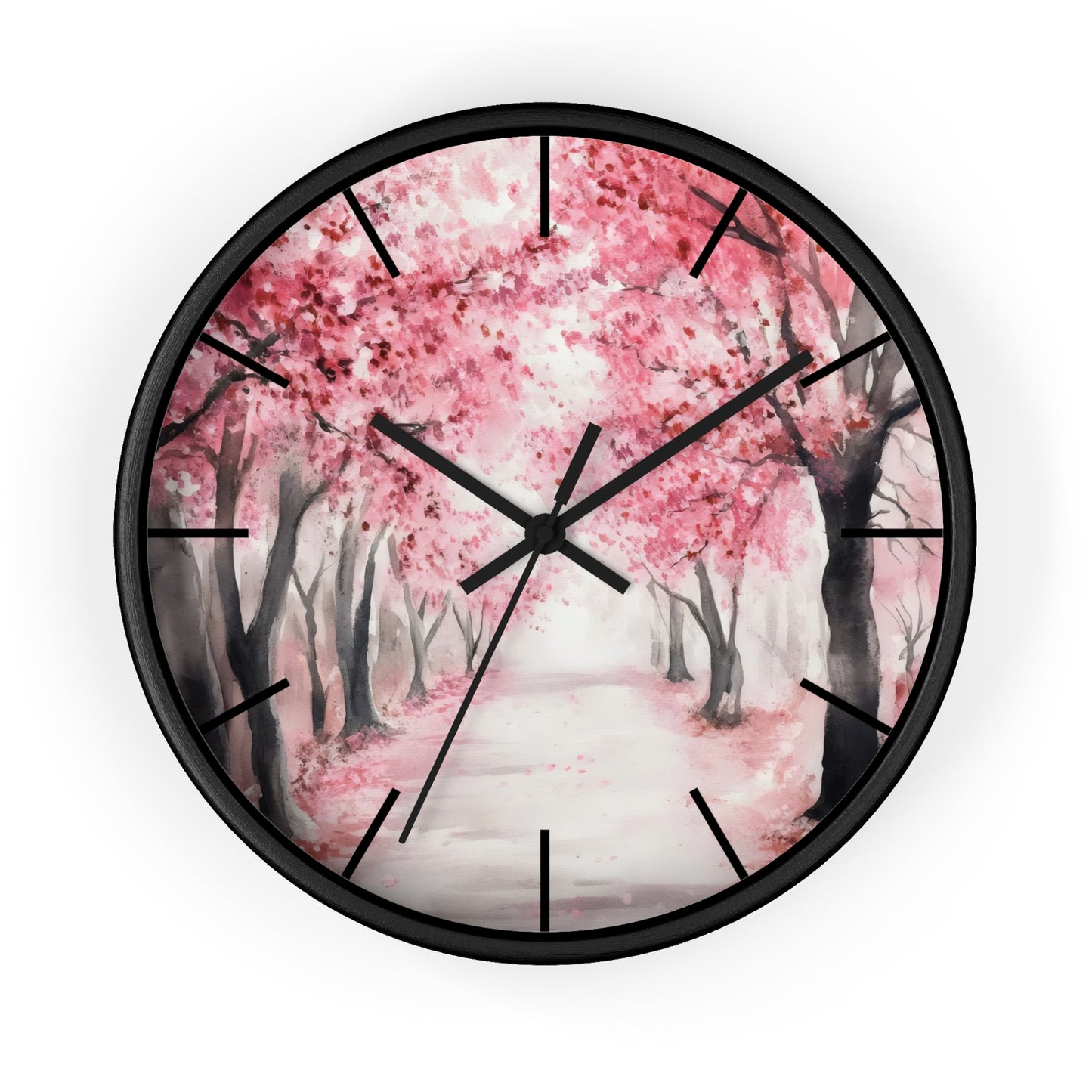 Cherry Blossom Path Wall Clock | Pink Floral Tree Landscape, Spring Decor