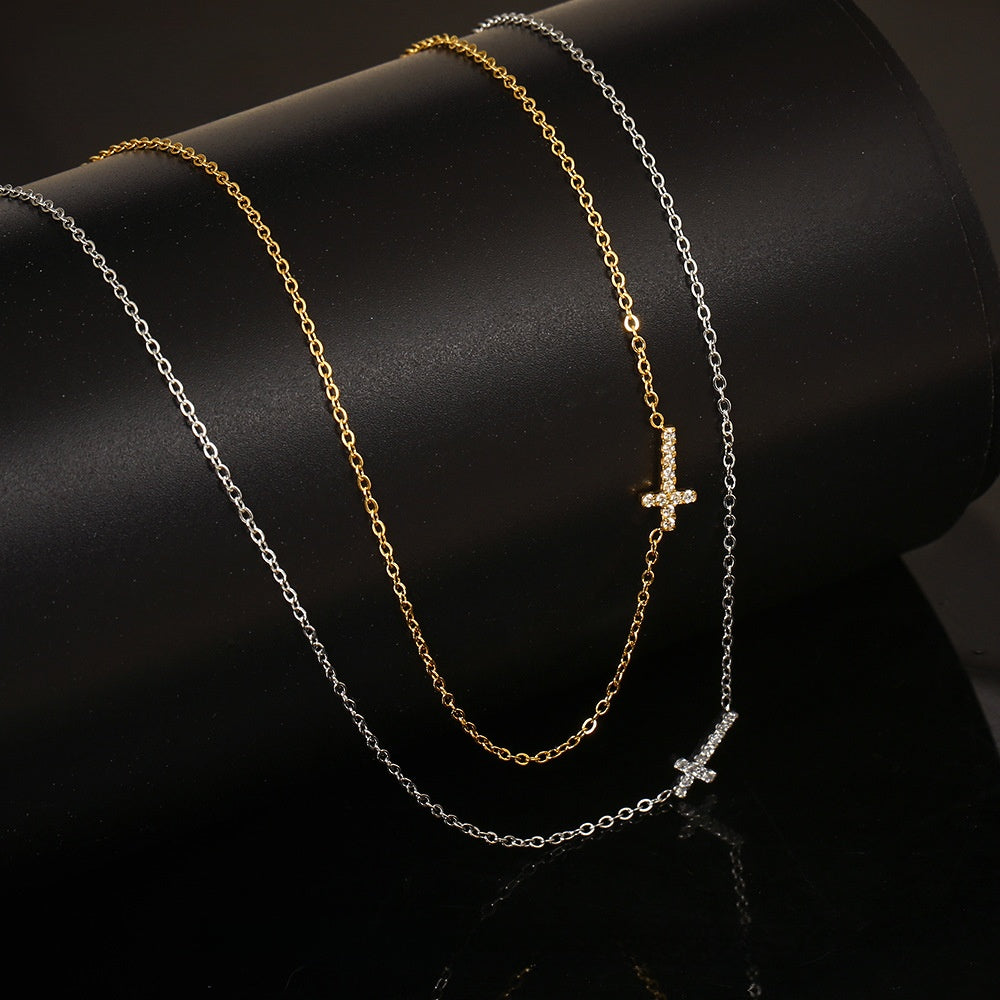Mini Cross Crystal Necklace – product view 1