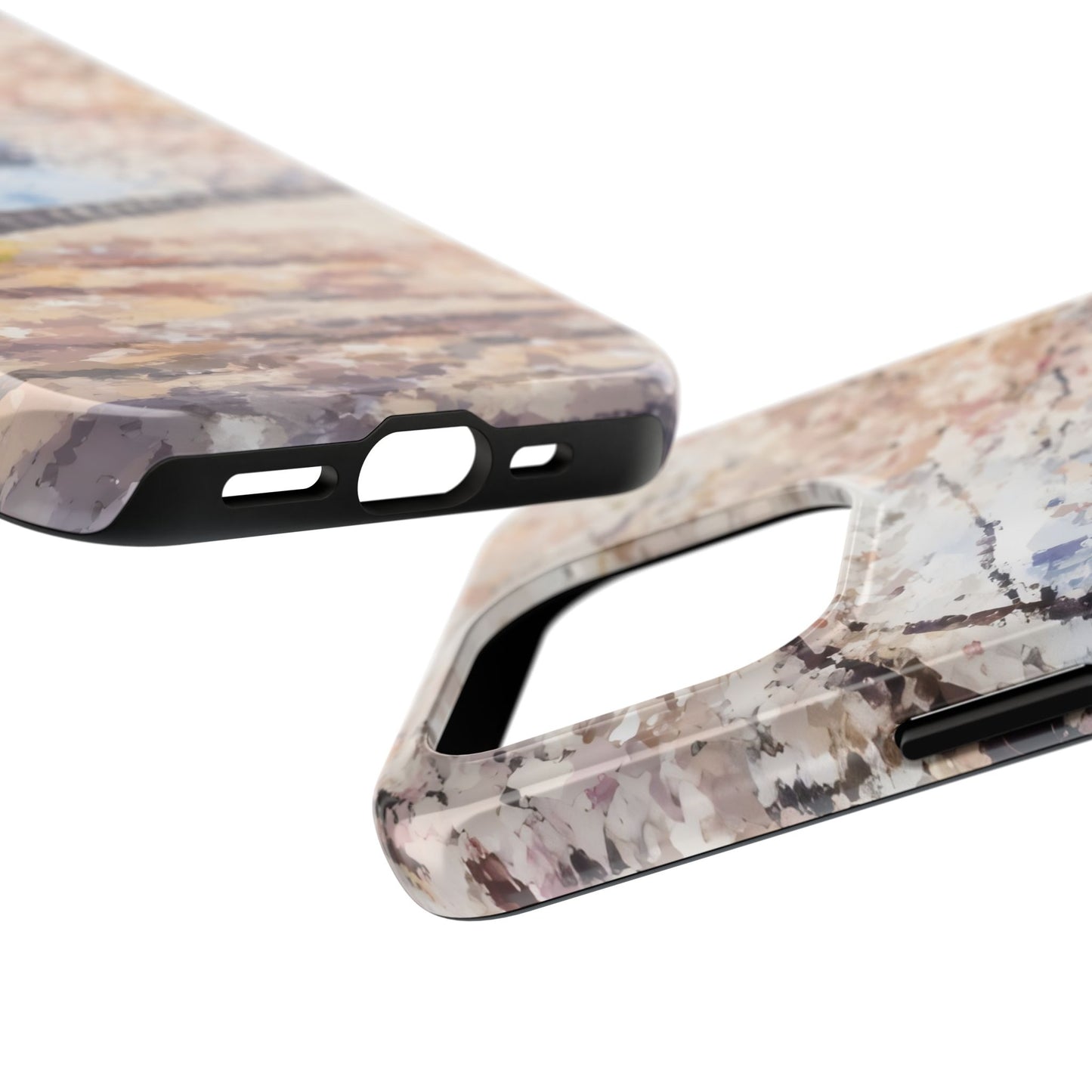 Abstract pastel Christian phone case with textured brushstroke design, close-up view