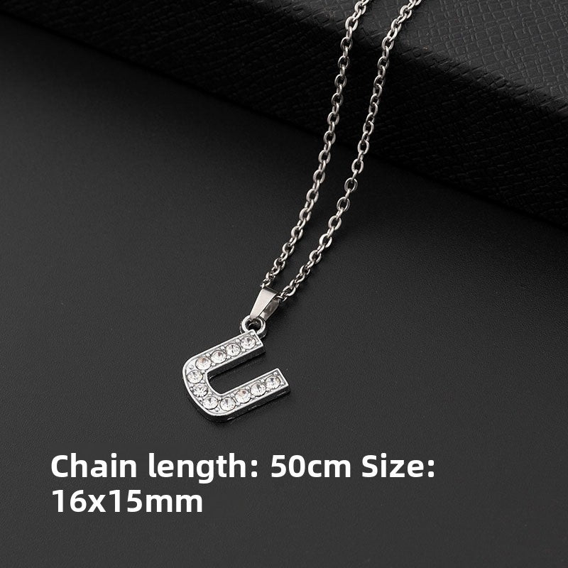 Stainless Steel Letter Necklace with Crystal Pendant – product view 26