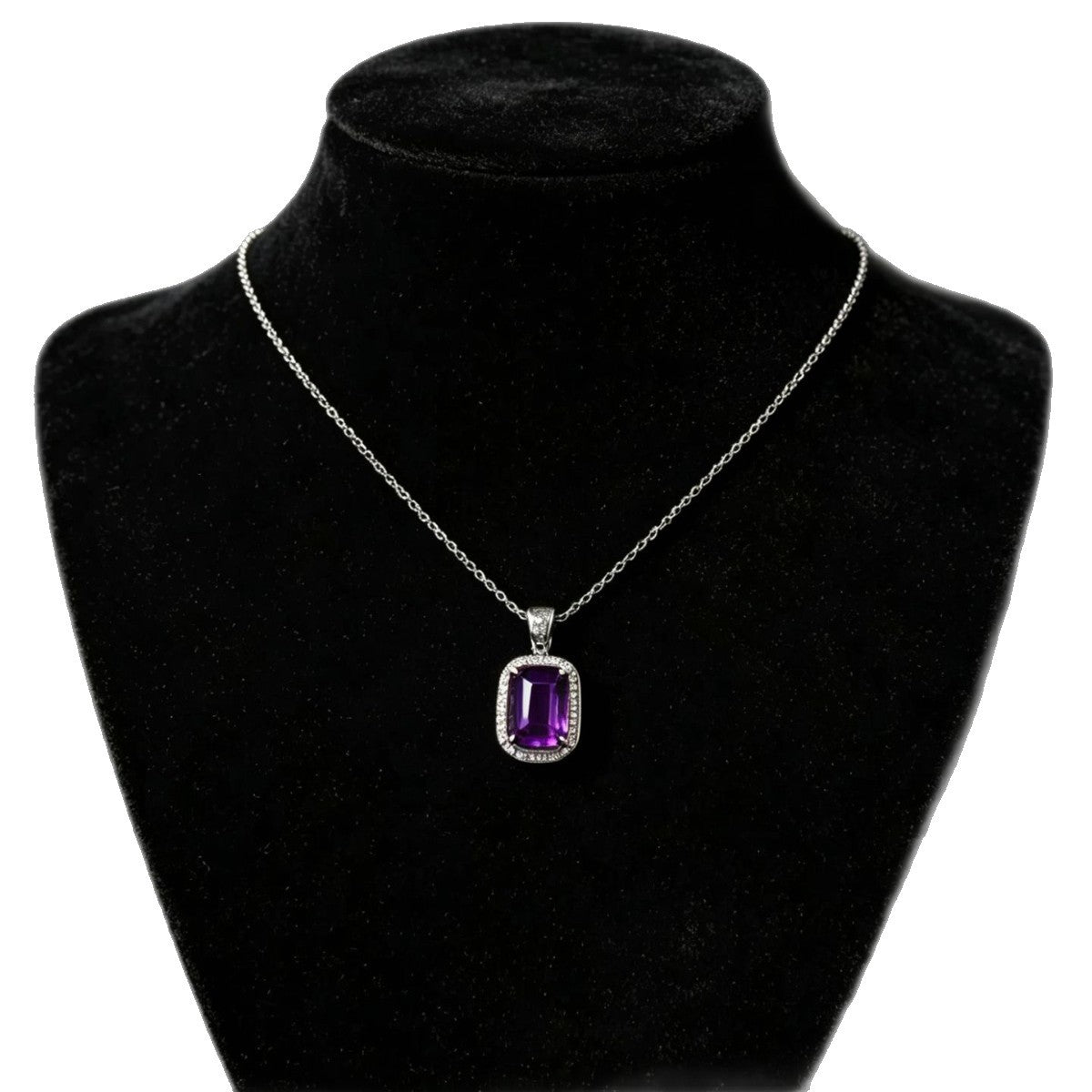 Square Crystal Geometric Necklace with Cross Chain – product view 5