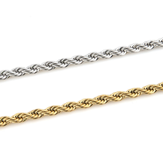 Titanium Steel Rope Chain Necklace, close-up comparison of gold-tone and steel rope links