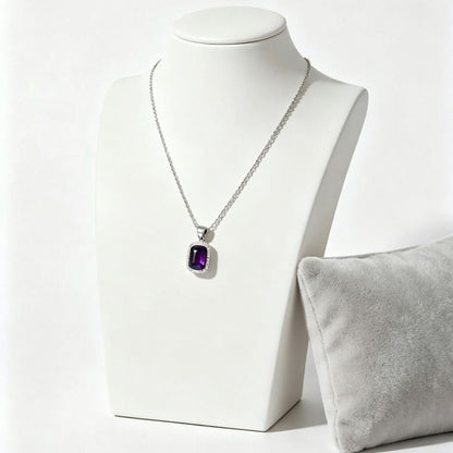 Square Crystal Geometric Necklace with Cross Chain – product view 3