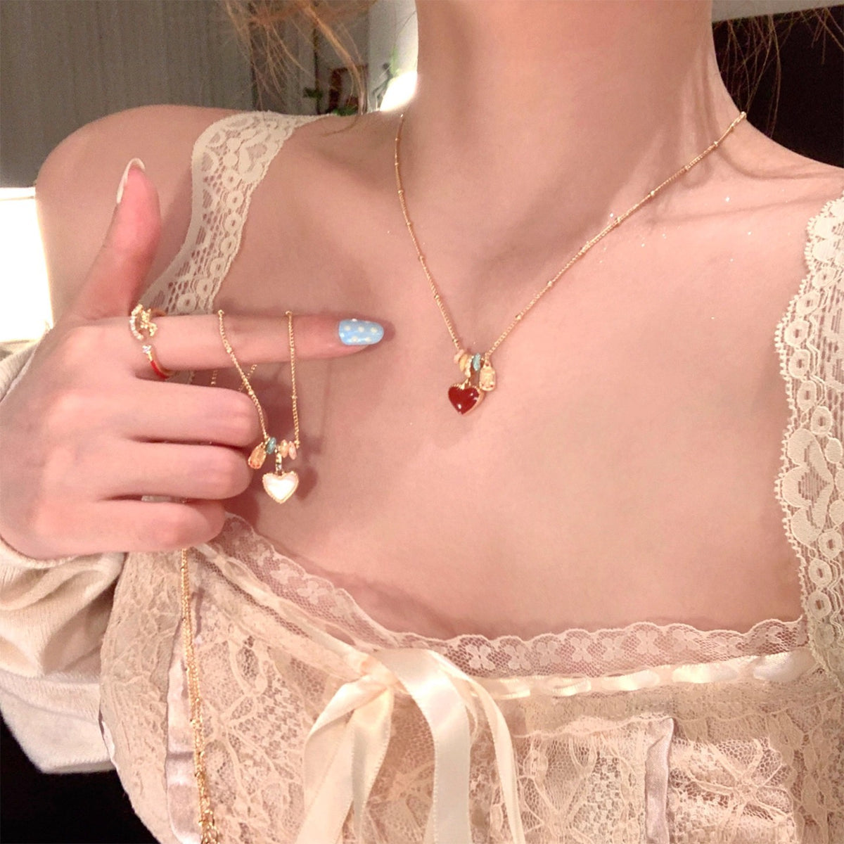 Red Glaze Heart Pendant Necklace – product view 1