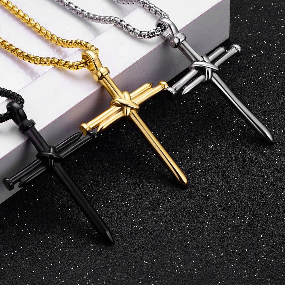 Retro Cross Titanium Steel Necklace – product view 4