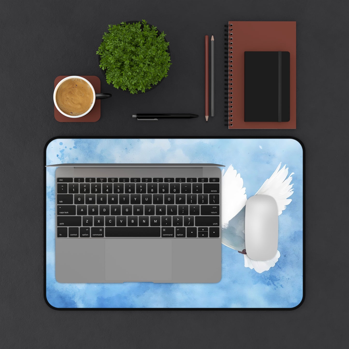White Dove in Blue Sky Desk Mat | Peaceful Bird Mousepad