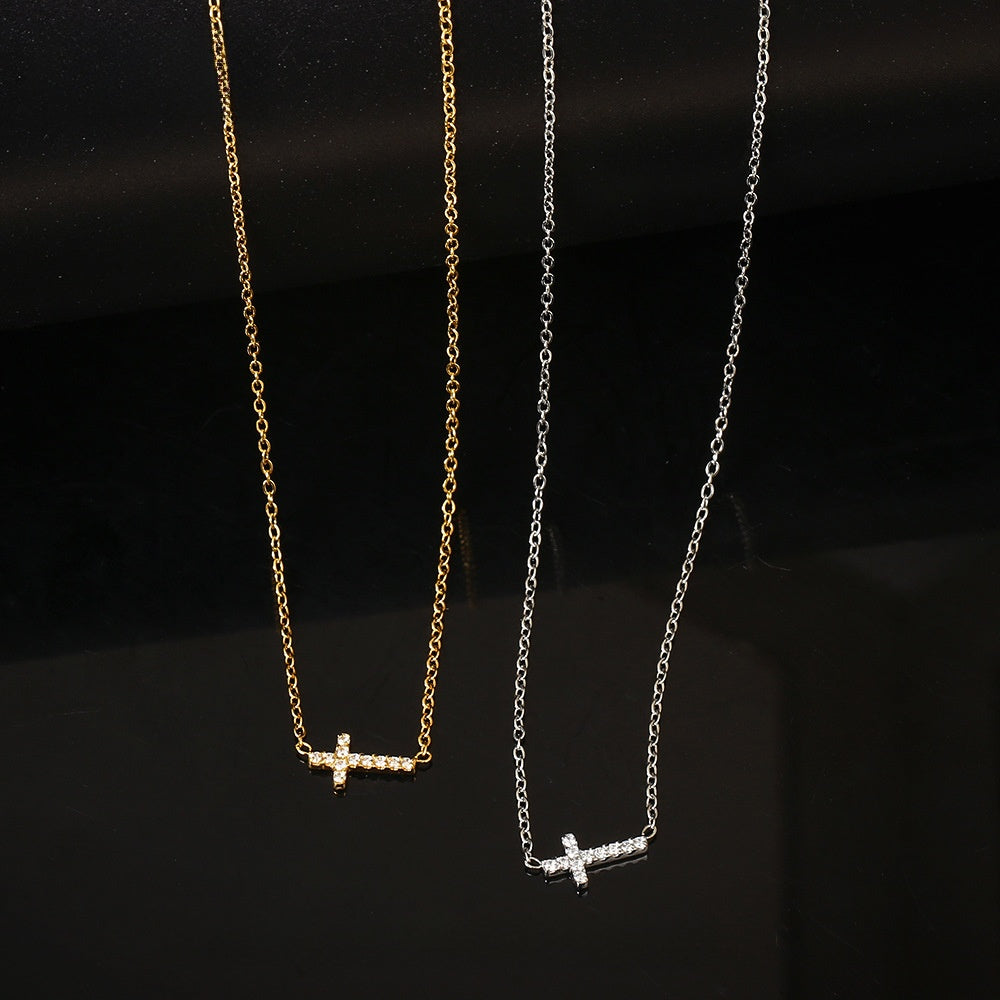 Mini Cross Crystal Necklace – product view 4