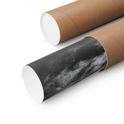 Rolled canvas wall art print in brown shipping tube on white background