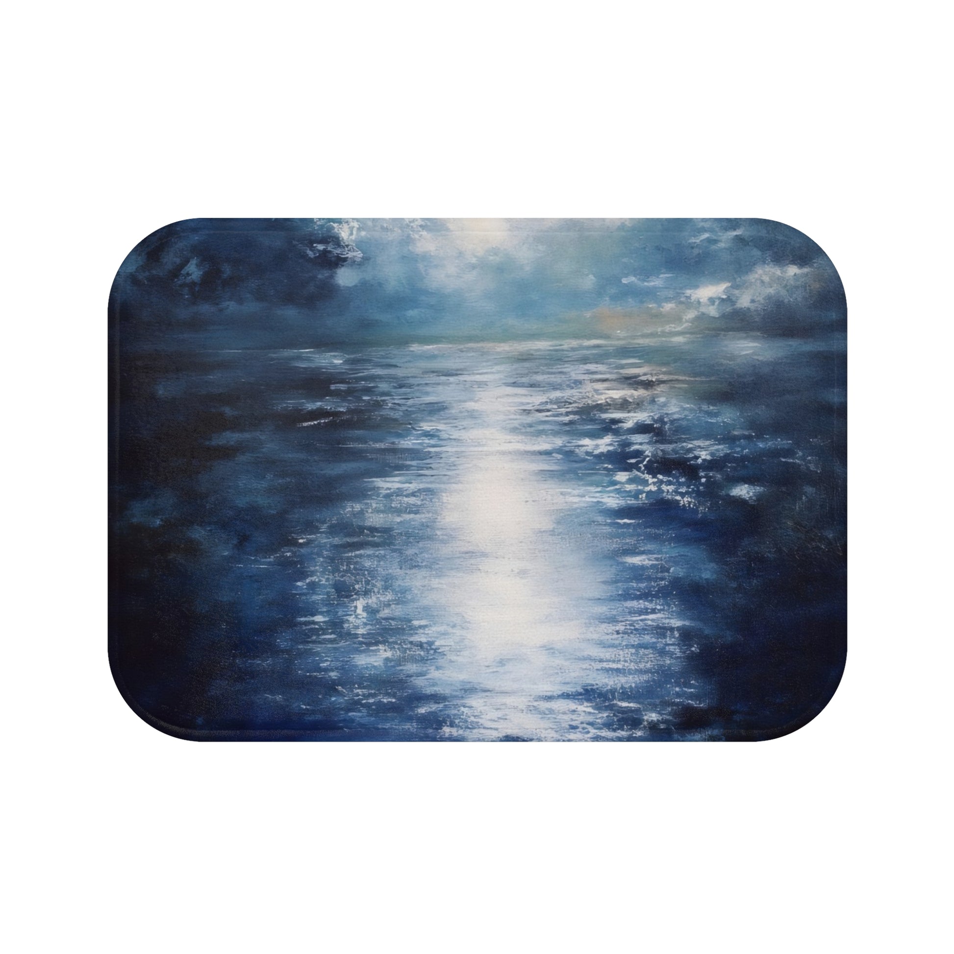 Christian wall art featuring a serene blue seascape with light reflecting on water