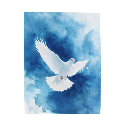White Dove Blue Watercolor Velveteen Plush Blanket — close-up of the printed blanket design
