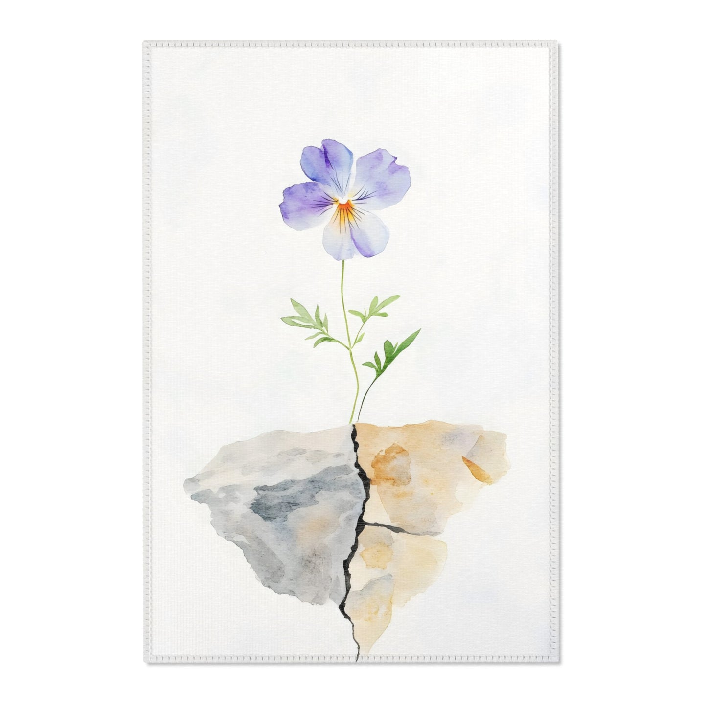 Watercolor purple flower growing from cracked rock, minimalist Christian wall art