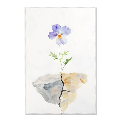 Watercolor purple flower growing from cracked rock, minimalist Christian wall art