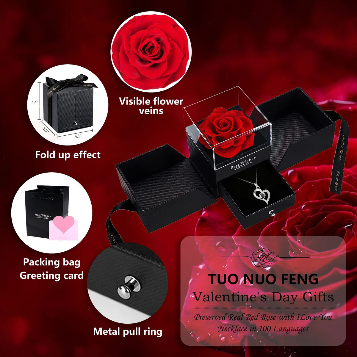Heart Projection Necklace with Multilingual Message – product view 4