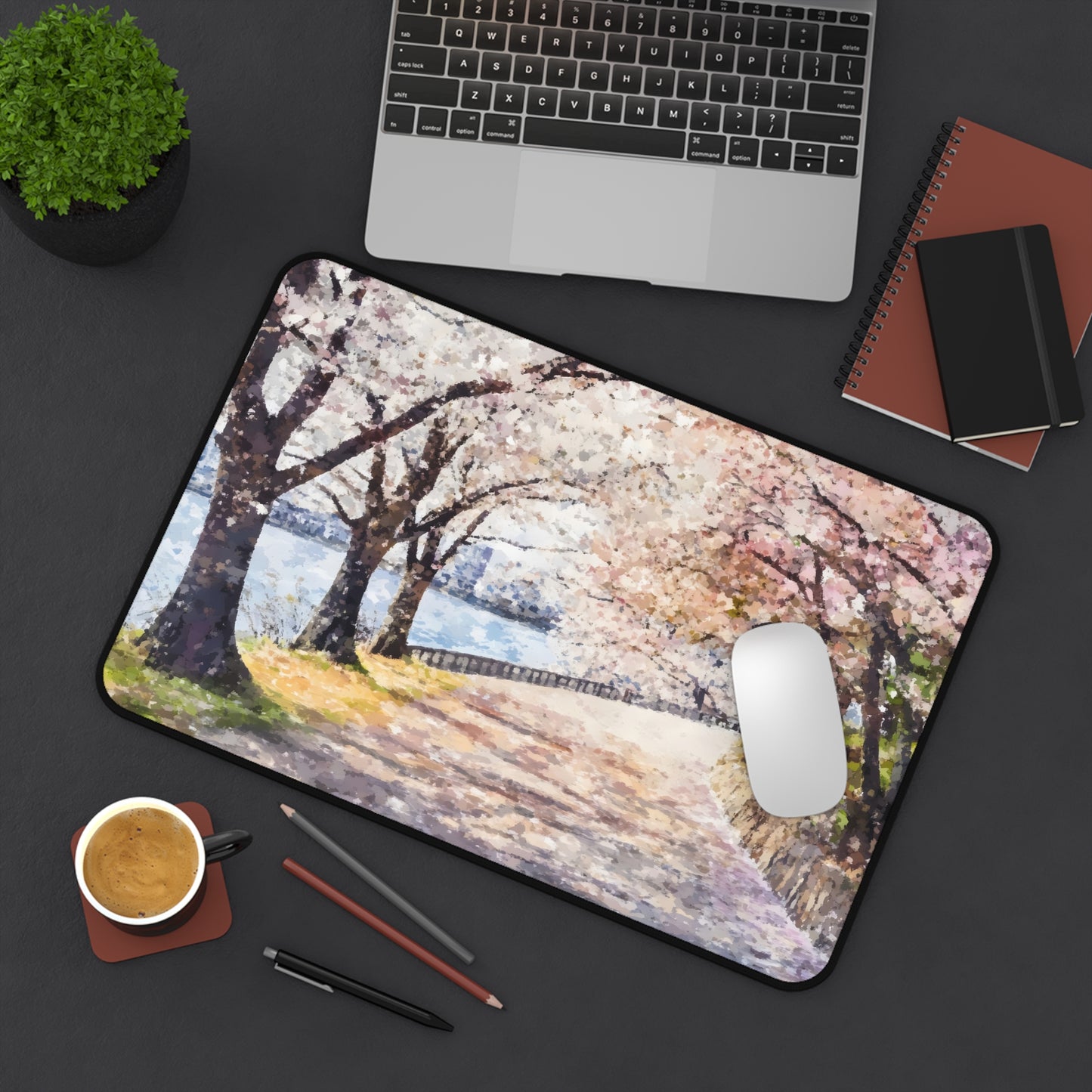Cherry Blossom Path Desk Mat | Spring Sakura Scenic Mousepad