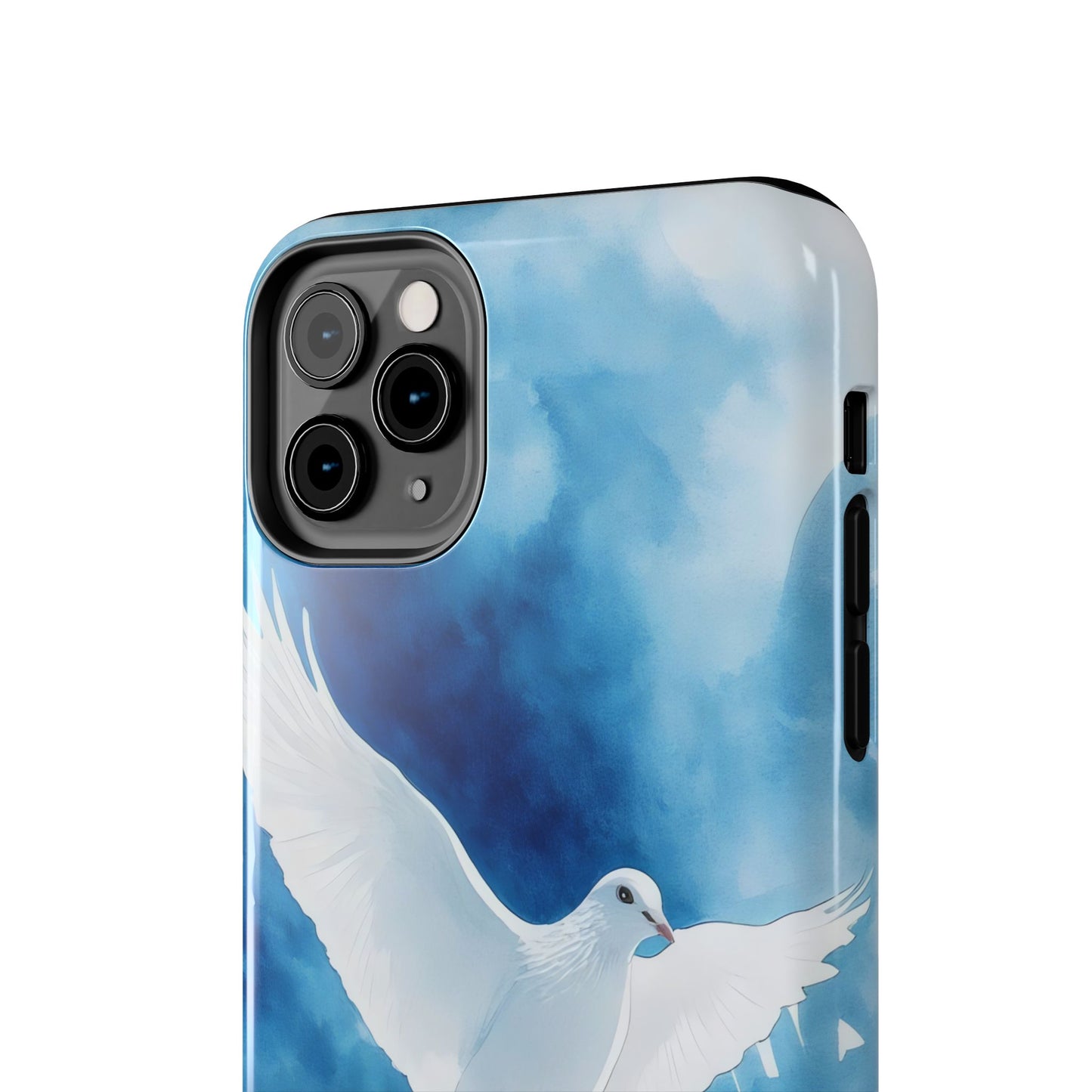 Phone case with white dove illustration and blue sky, Christian wall art inspired design