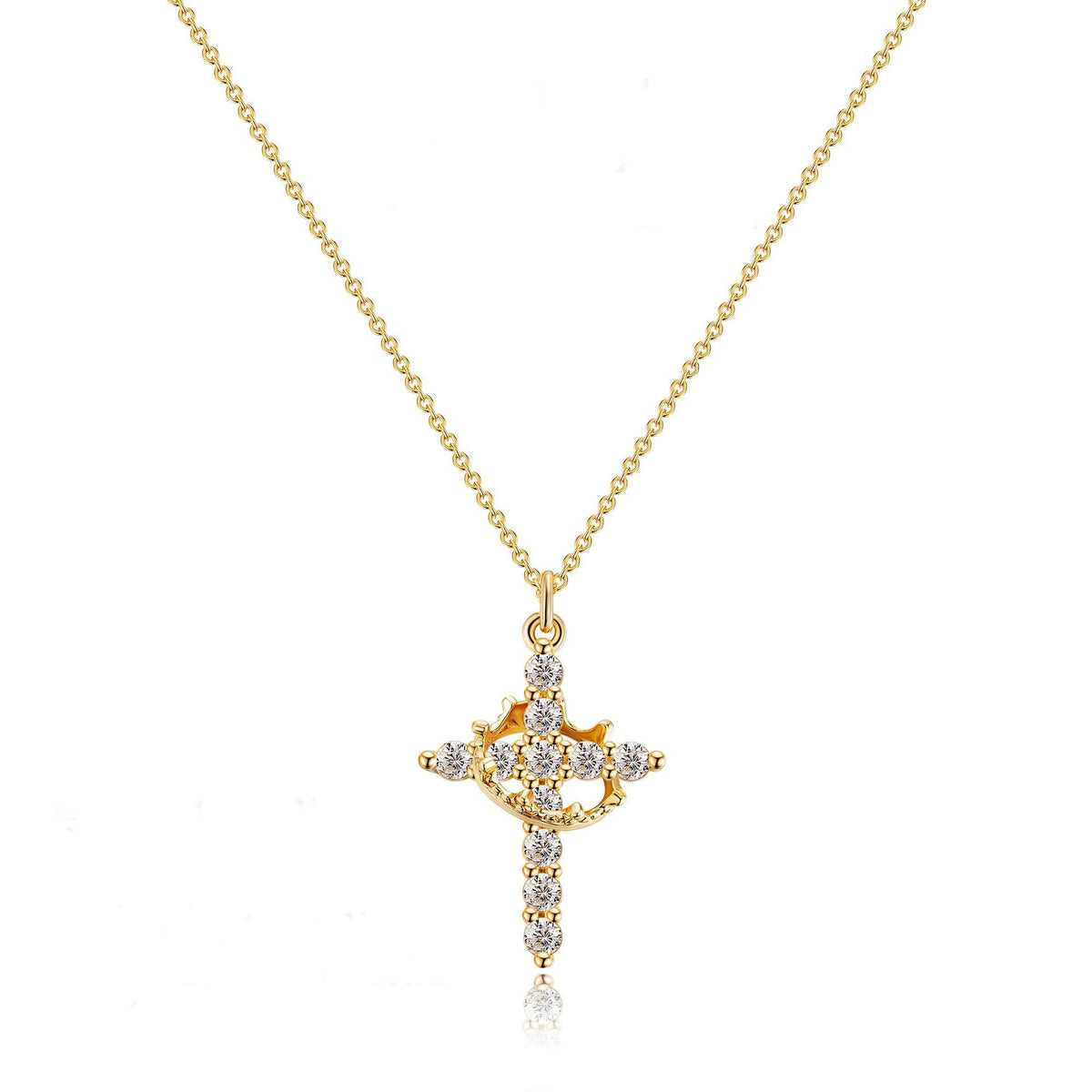 Women's Rotating Cross Crown Pendant Necklace – product view 6