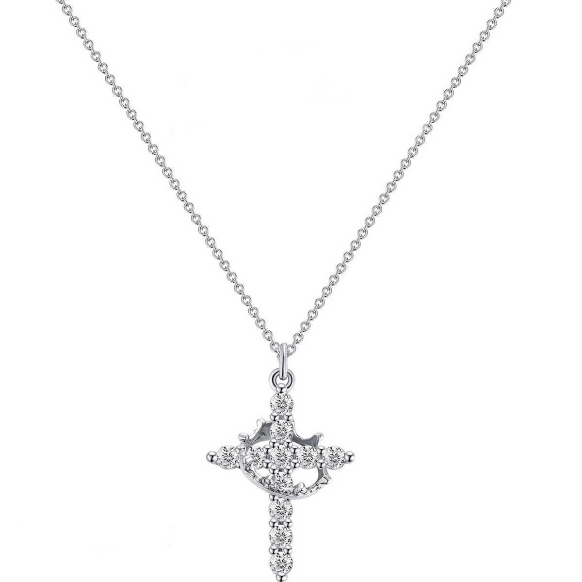 Women's Rotating Cross Crown Pendant Necklace – product view 2