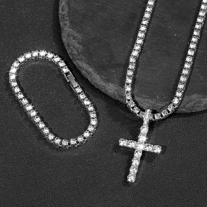 Unisex Rhinestone Cross Pendant Necklace – product view 5